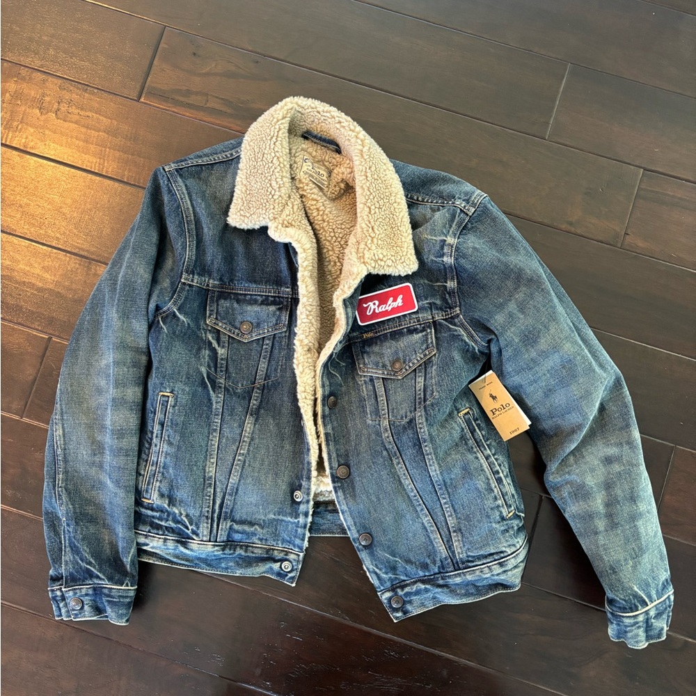 Polo by Ralph Lauren Blue Denim Jacket with Cream Sherpa Collar